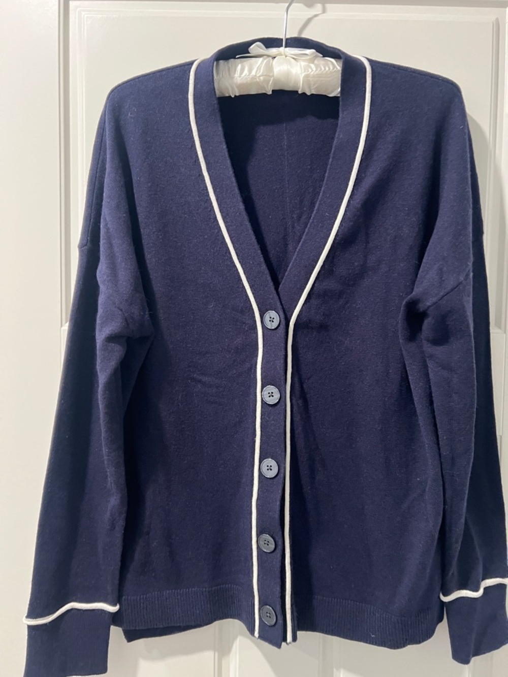 Boden Navy Cardigan with White Trim